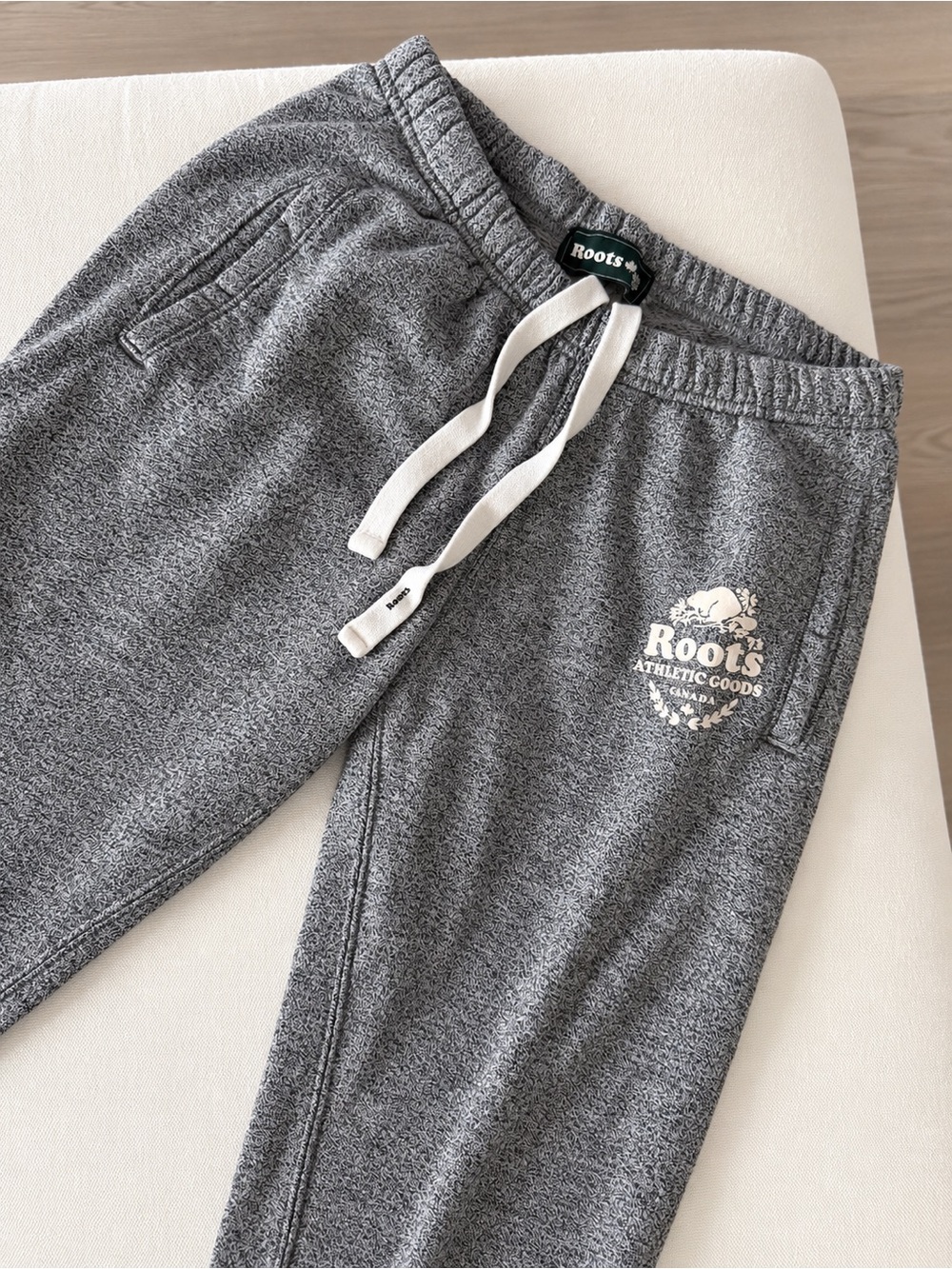 Roots Women Grey Logo Joggers with White Drawstring